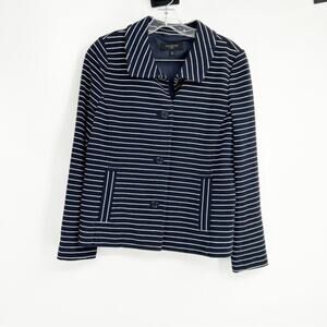 Talbots Knit Striped Blazer Blue‎ White Nautical Career Business Casual Size MP